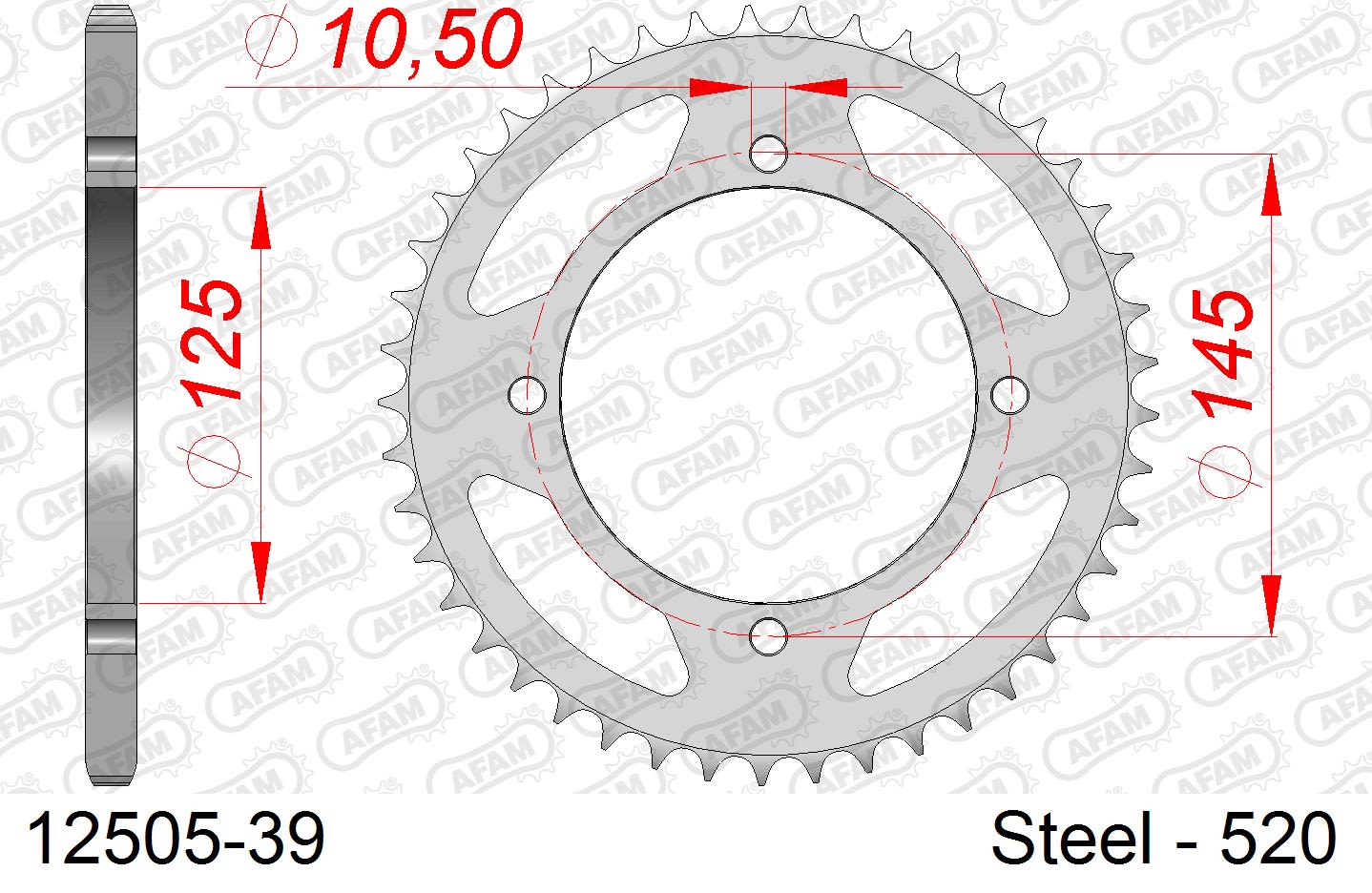 Corona AFAM 12505-39 in acciaio passo 520 YAMAHA XT 550 1982  -1983  