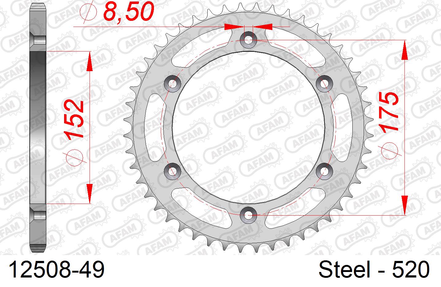 Corona AFAM 12508-49 in acciaio passo 520 YAMAHA YZ 250 1994  -1997  