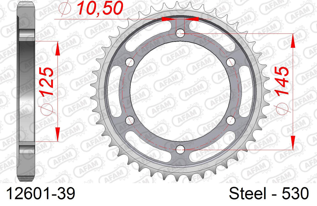 Corona AFAM 12601-39 in acciaio passo 530 YAMAHA FZX 750 FAZER 1986  -1991  