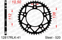 Corona AFAM 12817RLK-41 in acciaio passo 520 YAMAHA YZF-R1 1000 2015  -2022  