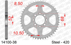 Corona AFAM 14100-38 in acciaio passo 420 SUZUKI AP 50 1975  -1978  