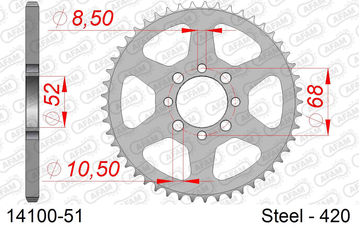 Corona AFAM 14100-51 in acciaio passo 420 SUZUKI TS 50 X AUTOMATIQUE FRANCE 1990  -1996  