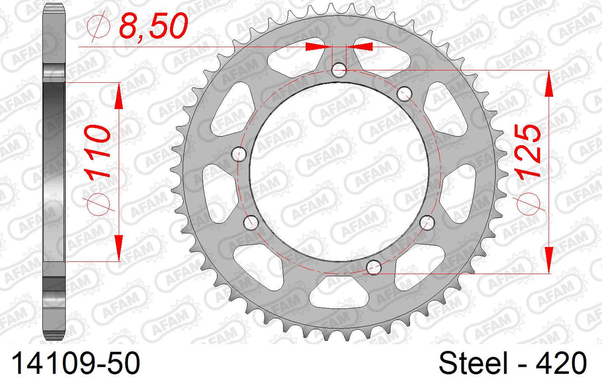 Corona AFAM 14109-50 in acciaio passo 420 SUZUKI RMX 50 1996  -2003  