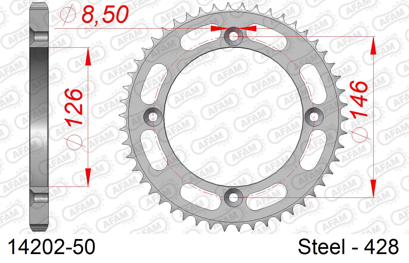 Corona AFAM 14202-50 in acciaio passo 428 SUZUKI TS 125 X 1984