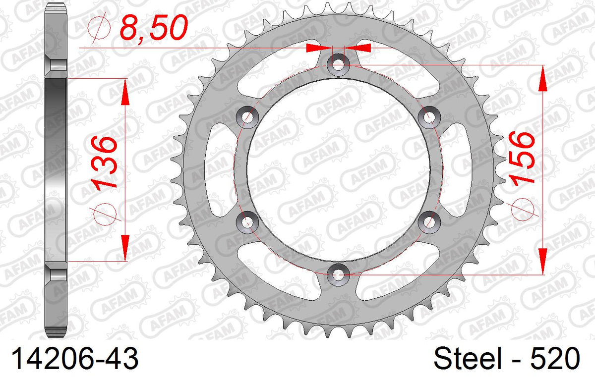 Corona AFAM 14206-43 in acciaio passo 520 GAS-GAS SM 125 SUPERMOTARD 2002  -2006  