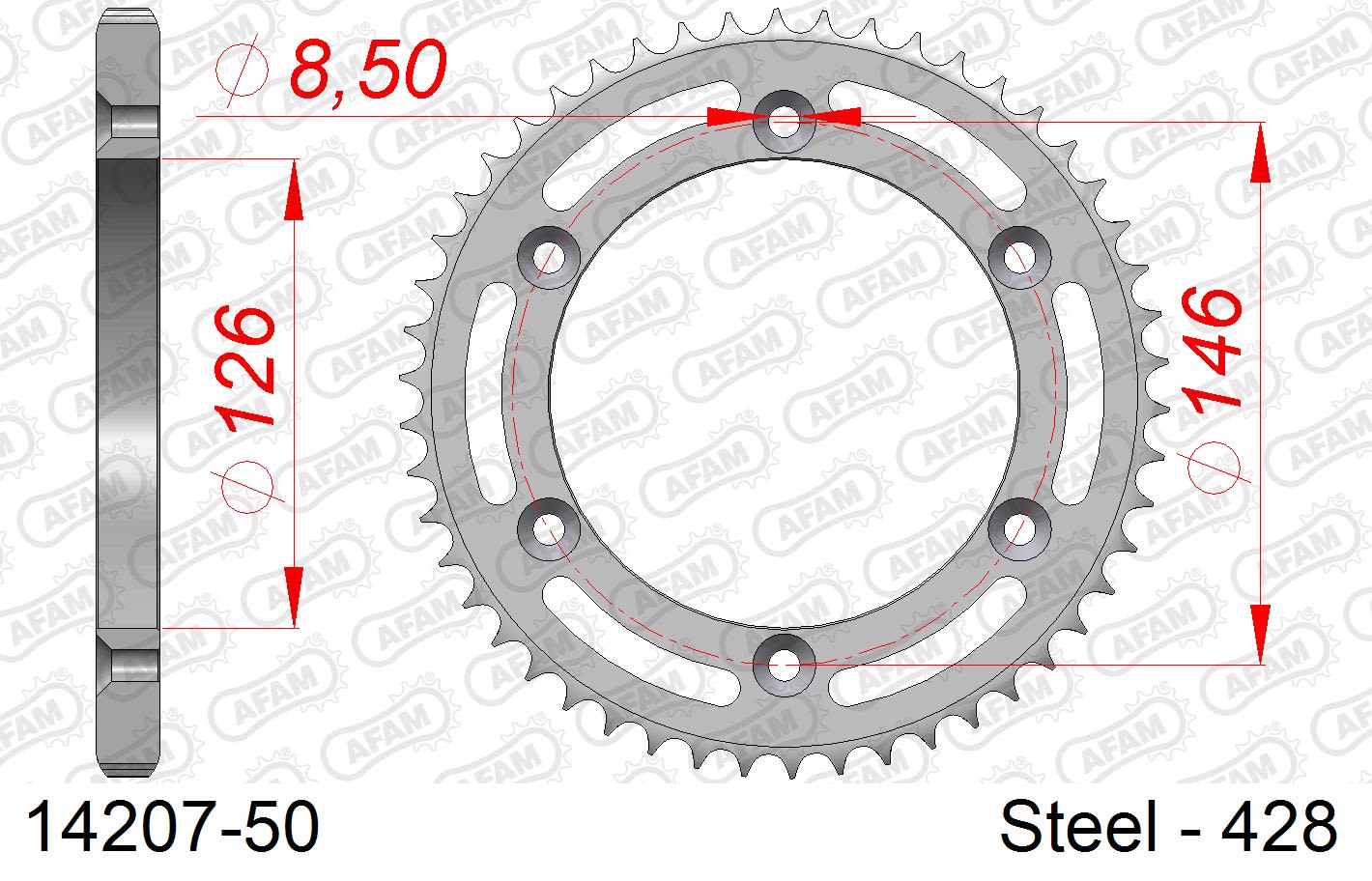 Corona AFAM 14207-50 in acciaio passo 428 SUZUKI DR 125 SM 2008  -2013  