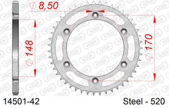 Corona AFAM 14501-42 in acciaio passo 520 CAGIVA 500 T4 E-R 1987  -1990  