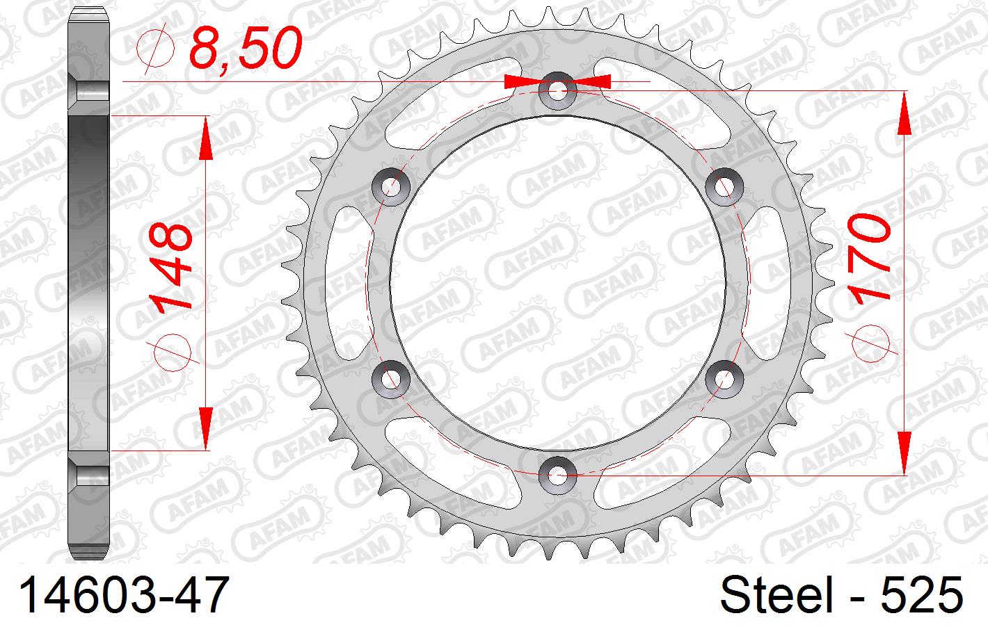 Corona AFAM 14603-47 in acciaio passo 525 SUZUKI DR 800 S 1994  -1996  