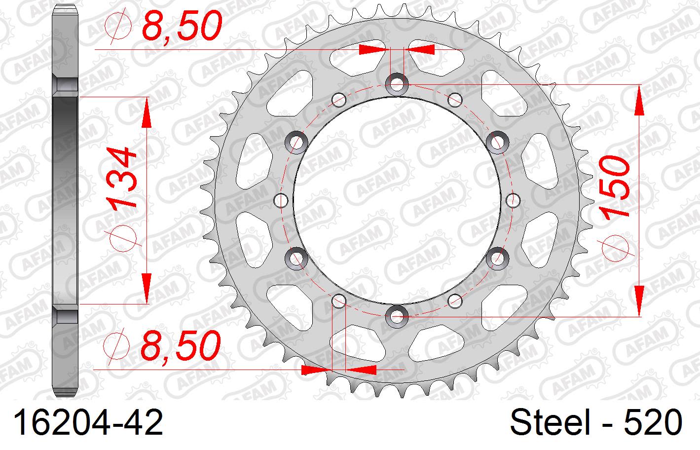 Corona AFAM 16204-42 in acciaio passo 520 KAWASAKI KLX 250 1993  -2019  