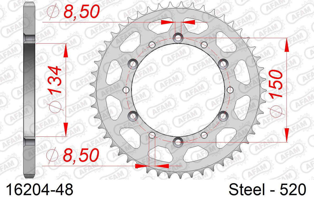 Corona AFAM 16204-48 in acciaio passo 520 KAWASAKI KX 125 1998  -1999  