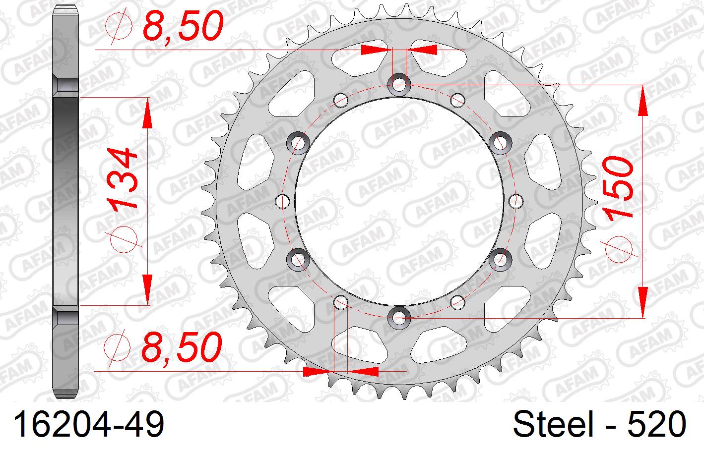 Corona AFAM 16204-49 in acciaio passo 520 KAWASAKI KX 125 1994  -2002  