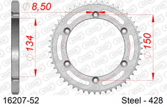 Corona AFAM 16207-52 in acciaio passo 428 KAWASAKI KDX 125 1990  -1999  