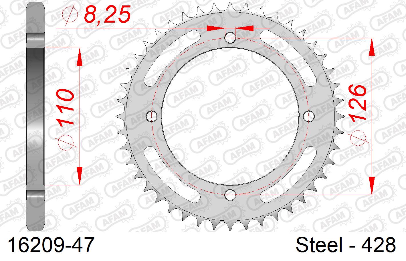 Corona AFAM 16209-47 in acciaio passo 428 KAWASAKI KLX 125 2010  -2016  