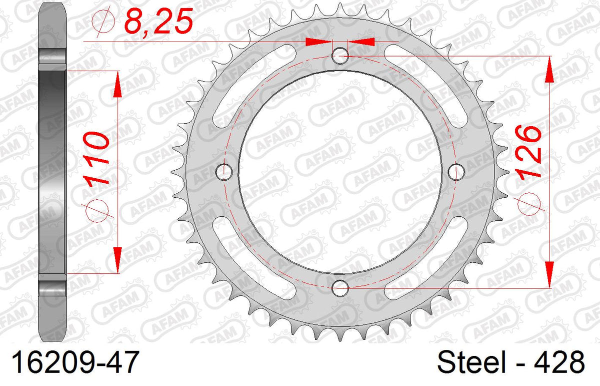 Corona AFAM 16209-47 in acciaio passo 428 KAWASAKI KLX 125 2010  -2016  