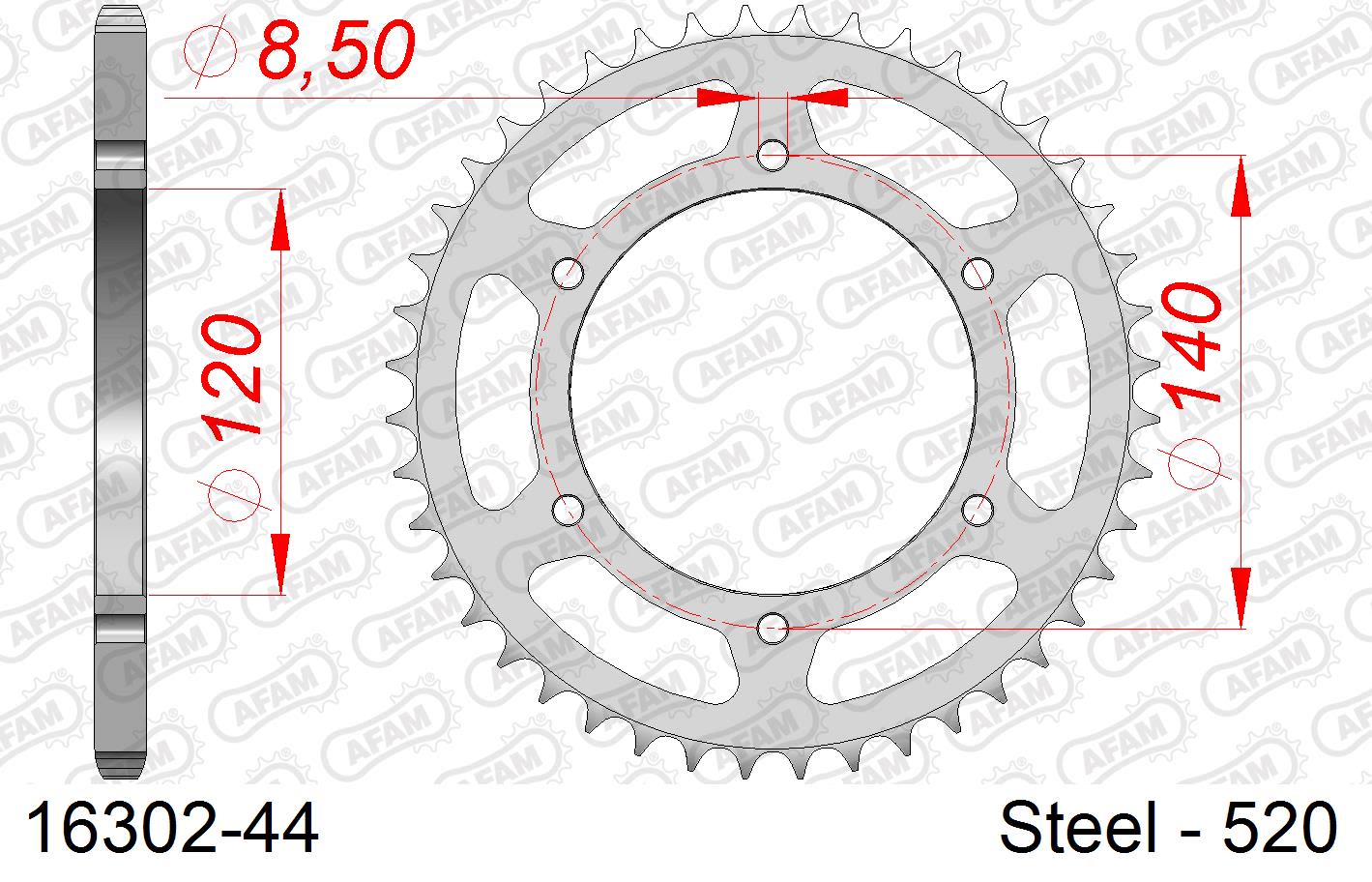 Corona AFAM 16302-44 in acciaio passo 520 KAWASAKI KL 250 1980  -1985  