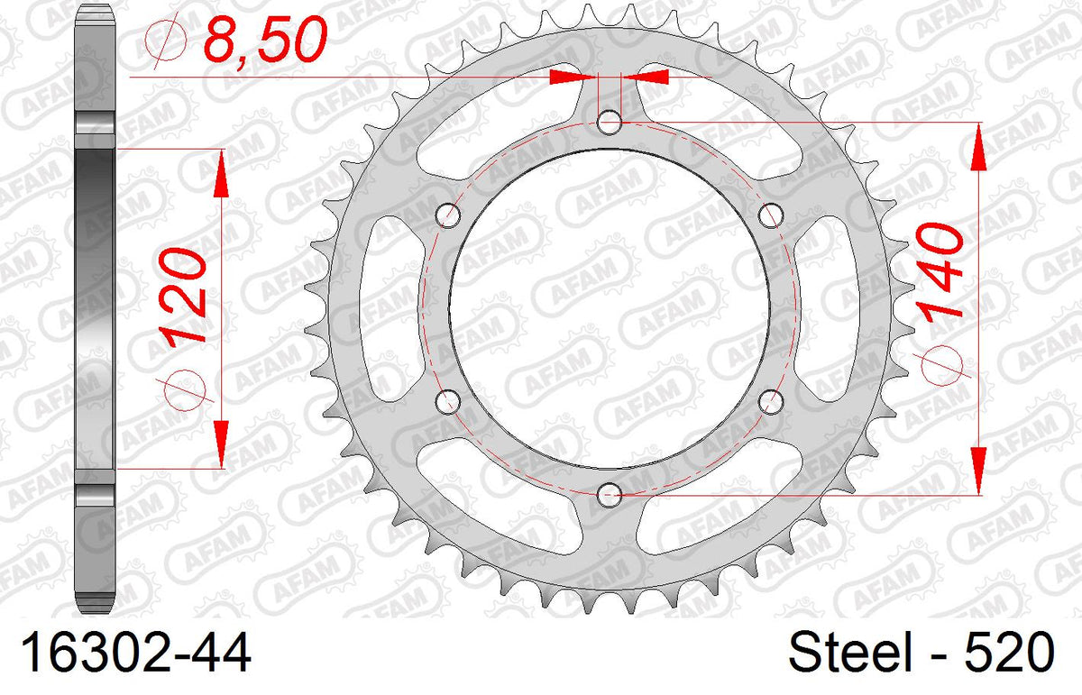 Corona AFAM 16302-44 in acciaio passo 520 KAWASAKI KL 250 1980  -1985  