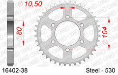 Corona AFAM 16402-38 in acciaio passo 530 KAWASAKI GPZ 550 1982  -1983  