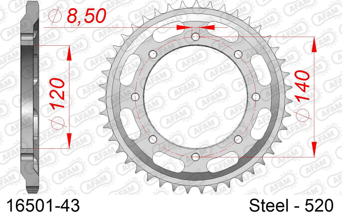 Corona AFAM 16501-43 in acciaio passo 520 KAWASAKI KLR 600 1984  -1995  