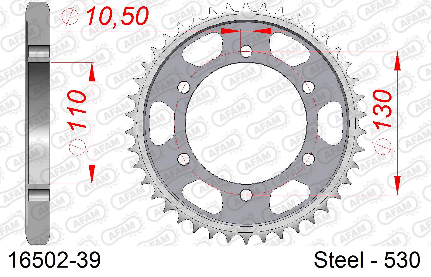 Corona AFAM 16502-39 in acciaio passo 530 KAWASAKI GPX 600 R ZX 600 1988  -1997  