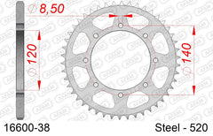 Corona AFAM 16600-38 in acciaio passo 520 KAWASAKI BJ 250 2002  -2003  