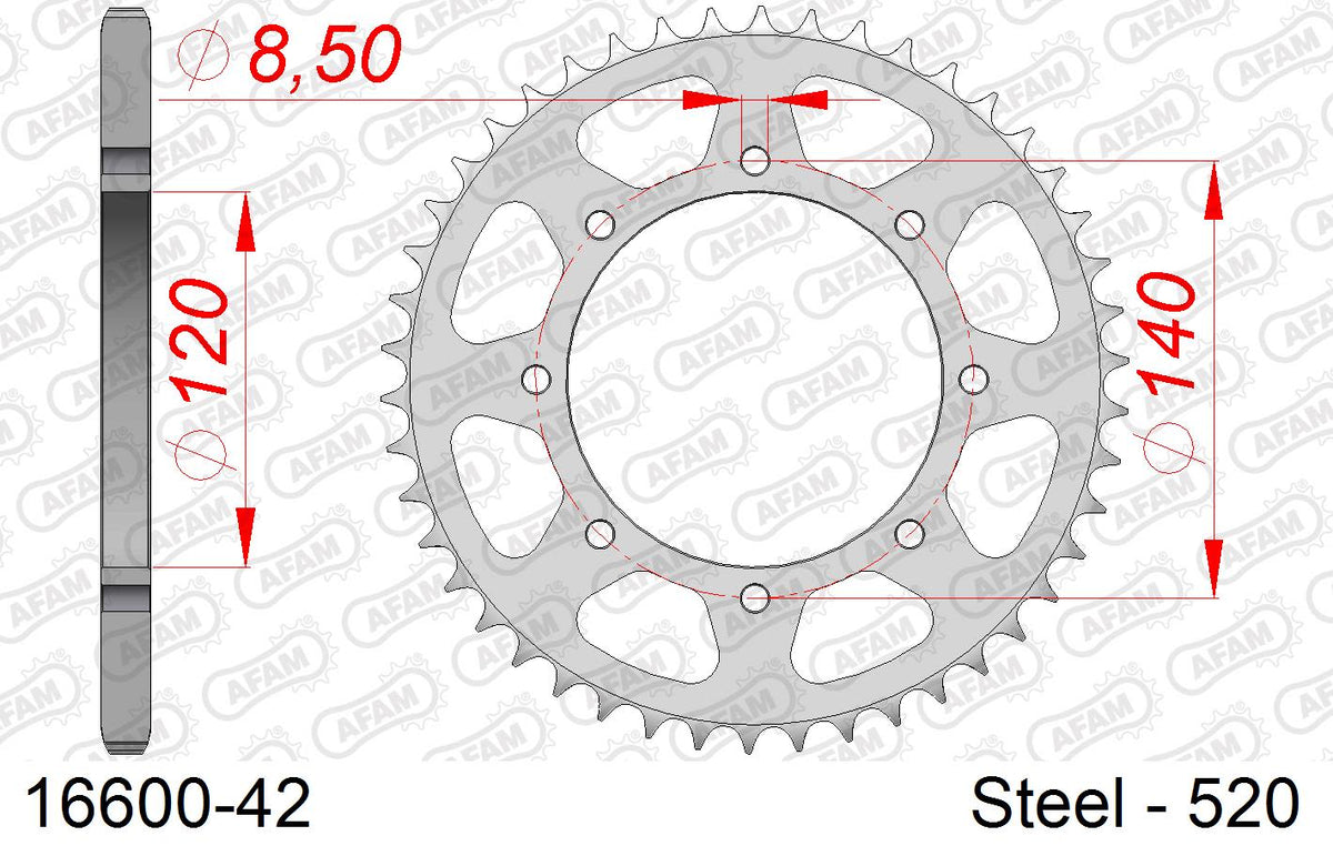 Corona AFAM 16600-42 in acciaio passo 520 KAWASAKI KLR 650 KL650 1995  -2004  