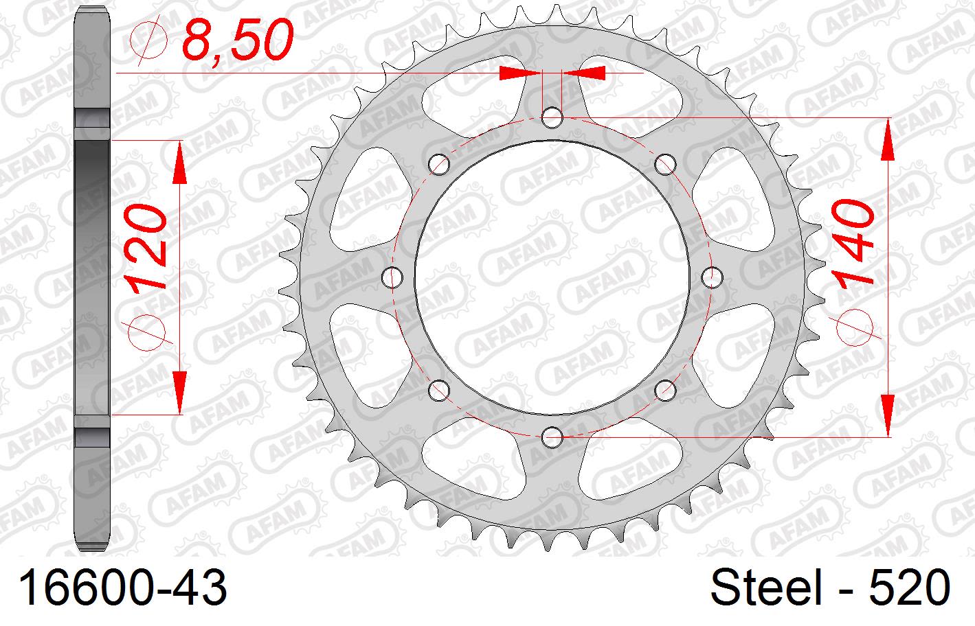 Corona AFAM 16600-43 in acciaio passo 520 KAWASAKI KL 650 TENGAI 1989  -1992  