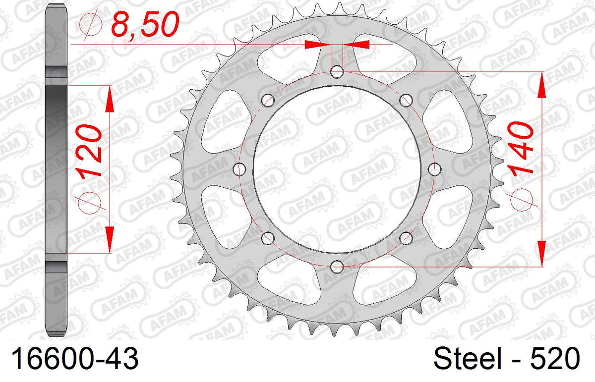 Corona AFAM 16600-43 in acciaio passo 520 KAWASAKI KL 650 TENGAI 1989  -1992  