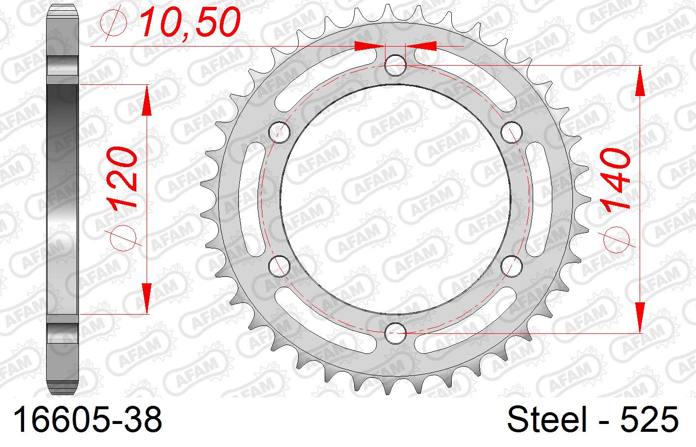 Corona AFAM 16605-38 in acciaio passo 525 KAWASAKI ZR 7 S ZR 750 2001  -2005  