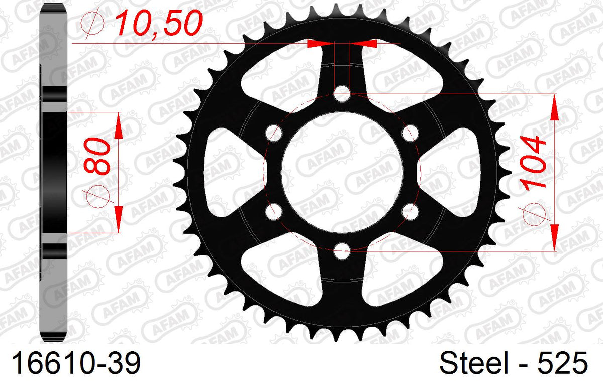 Corona AFAM 16610-39 in acciaio passo 525 KAWASAKI ZX 10 R ZX 1000 2004  -2015  