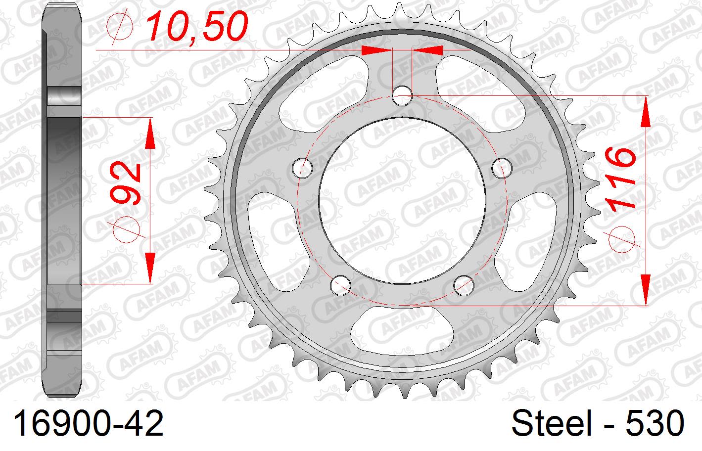 Corona AFAM 16900-42 in acciaio passo 530 KAWASAKI ZZR 1400 PERFORMANCE SPORT ABS 2016  -2018  