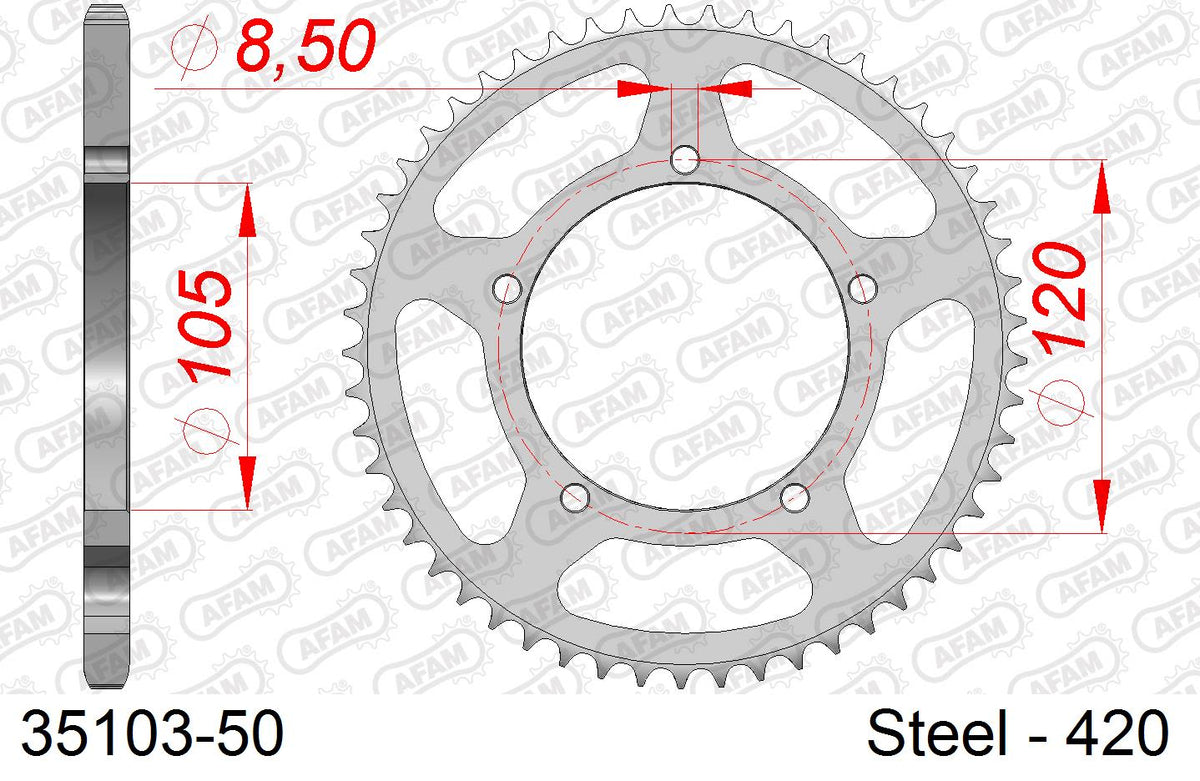 Corona AFAM 35103-50 in acciaio passo 420 MBK 50 X LIMIT SUPERMOTO 2002