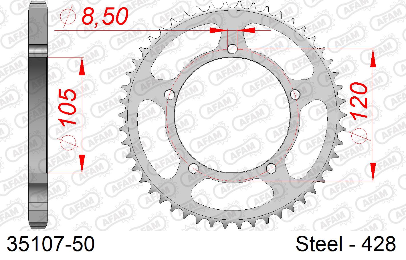 Corona AFAM 35107-50 in acciaio passo 428 MBK 50 X LIMIT SUPERMOTO 2002