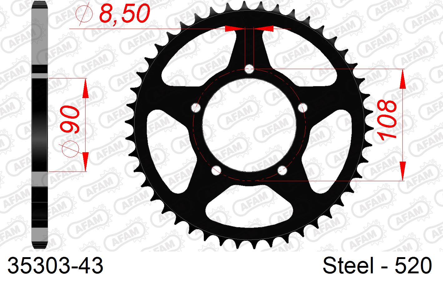 Corona AFAM 35303-43 in acciaio passo 520 APRILIA ETX 4.35 1988