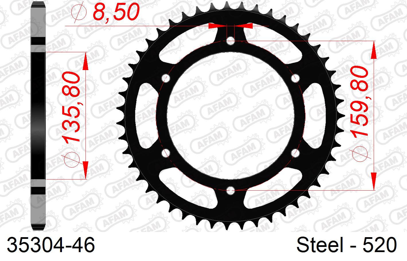 Corona AFAM 35304-46 in acciaio passo 520 APRILIA 650 IE PEGASO 2001  -2004  