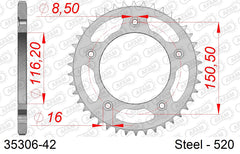 Corona AFAM 35306-42 in acciaio passo 520 APRILIA RS 250 1995  -2003  