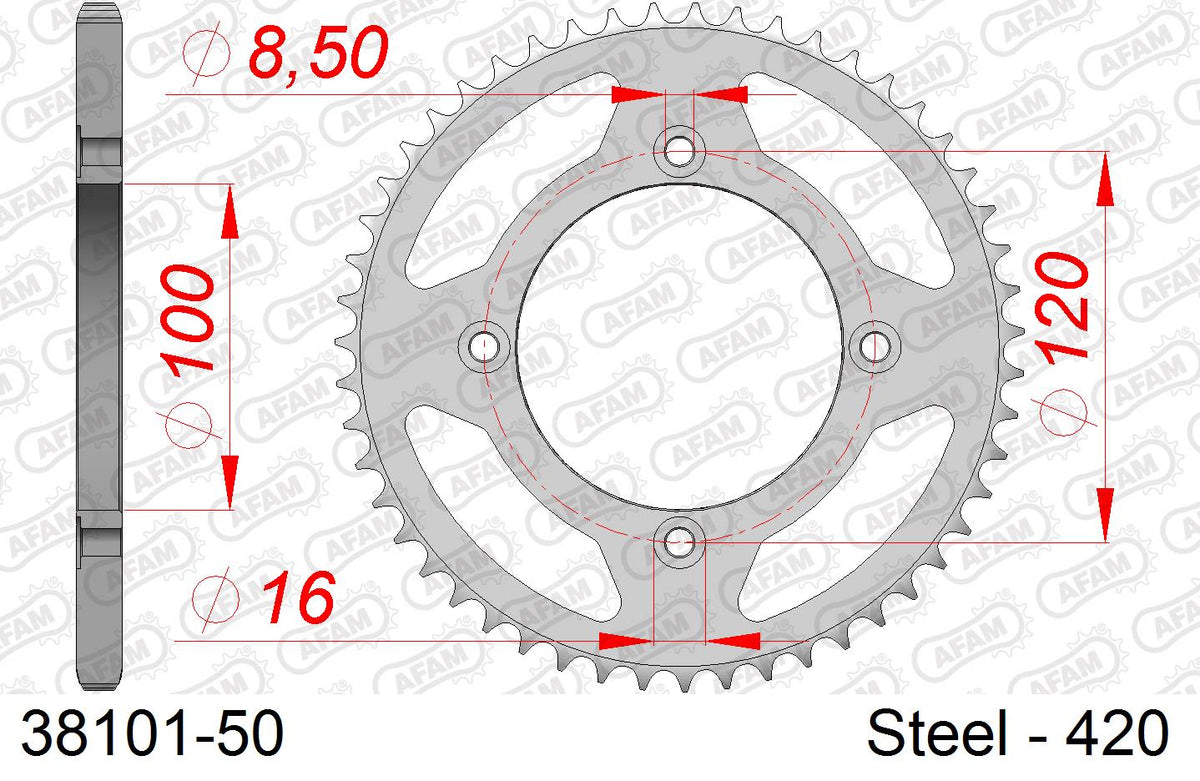 Corona AFAM 38101-50 in acciaio passo 420 BETA RR 50 MOTARD 2005  -2017  