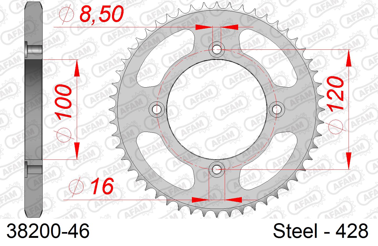 Corona AFAM 38200-46 in acciaio passo 428 BETA RR 125 MOTARD 2008  -2009  