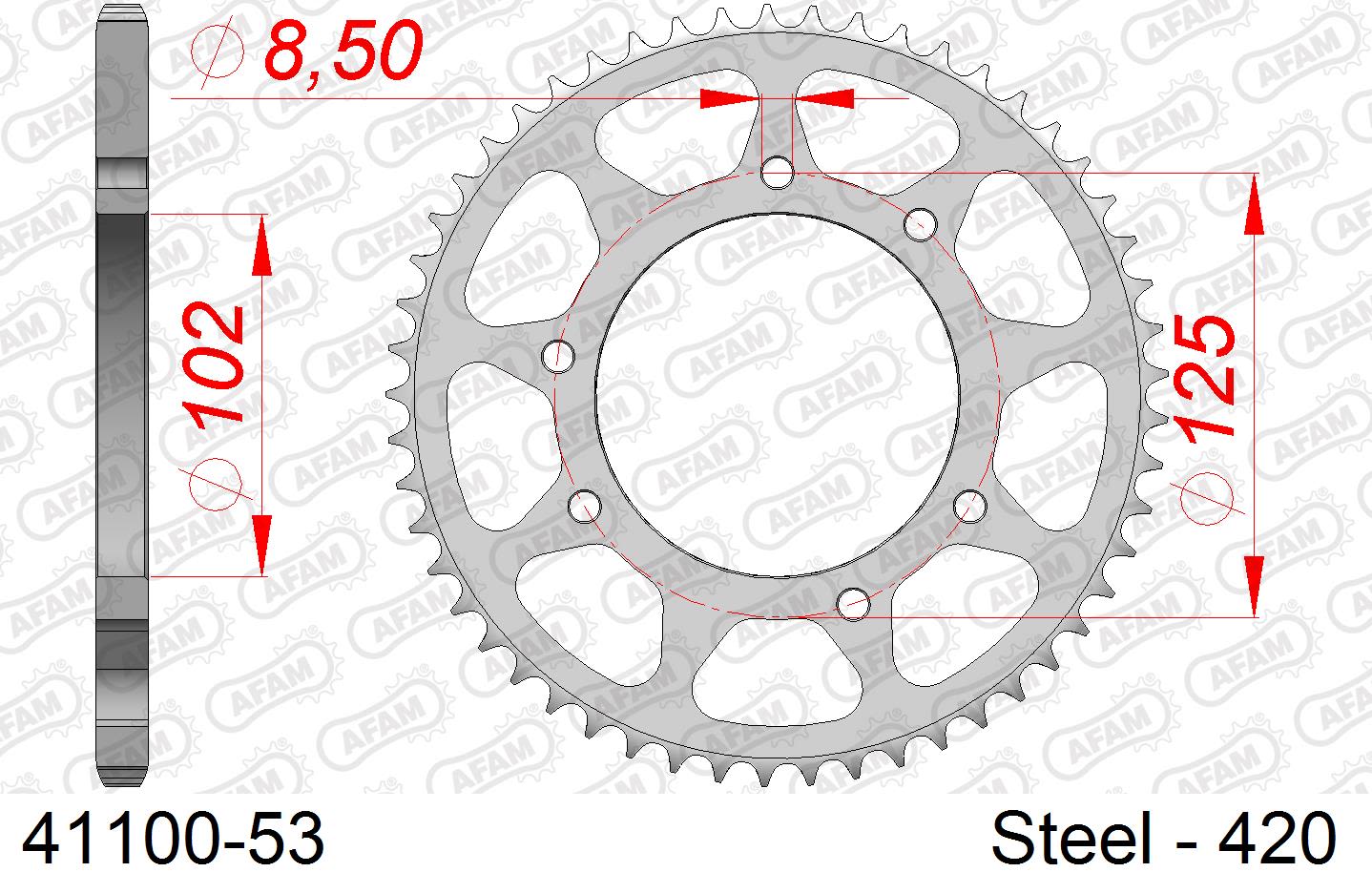 Corona AFAM 41100-53 in acciaio passo 420 BULTACO SM 50 ASTRO 2001