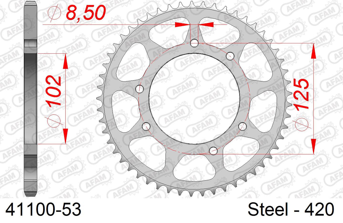 Corona AFAM 41100-53 in acciaio passo 420 BULTACO SM 50 ASTRO 2001