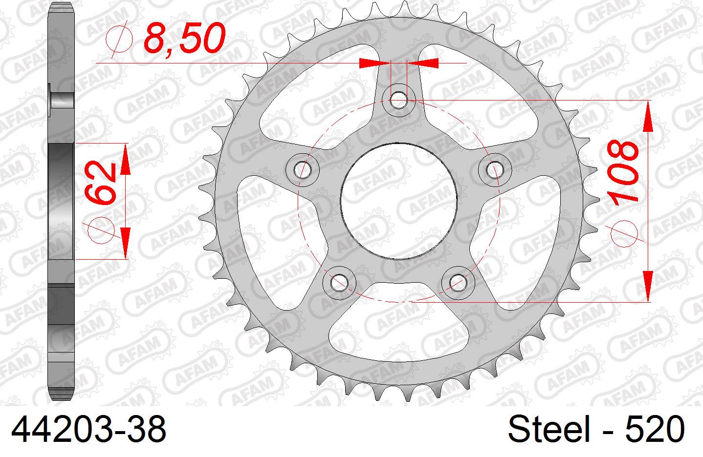 Corona AFAM 44203-38 in acciaio passo 520 CAGIVA 125 MITO EVO 2000  -2003  