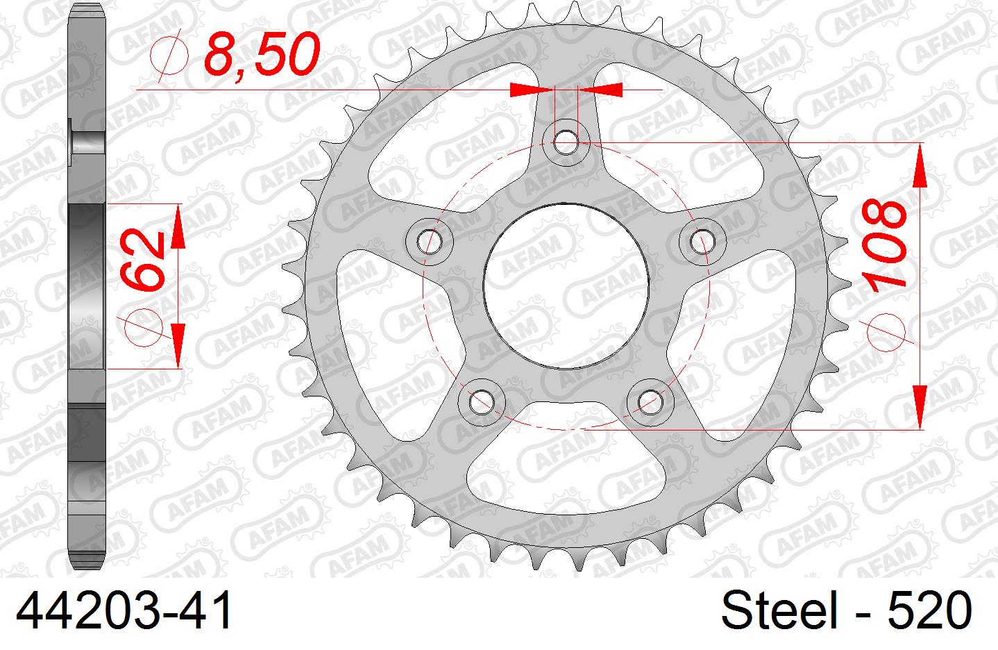 Corona AFAM 44203-41 in acciaio passo 520 CAGIVA 125 MITO EVO 1992  -1999  