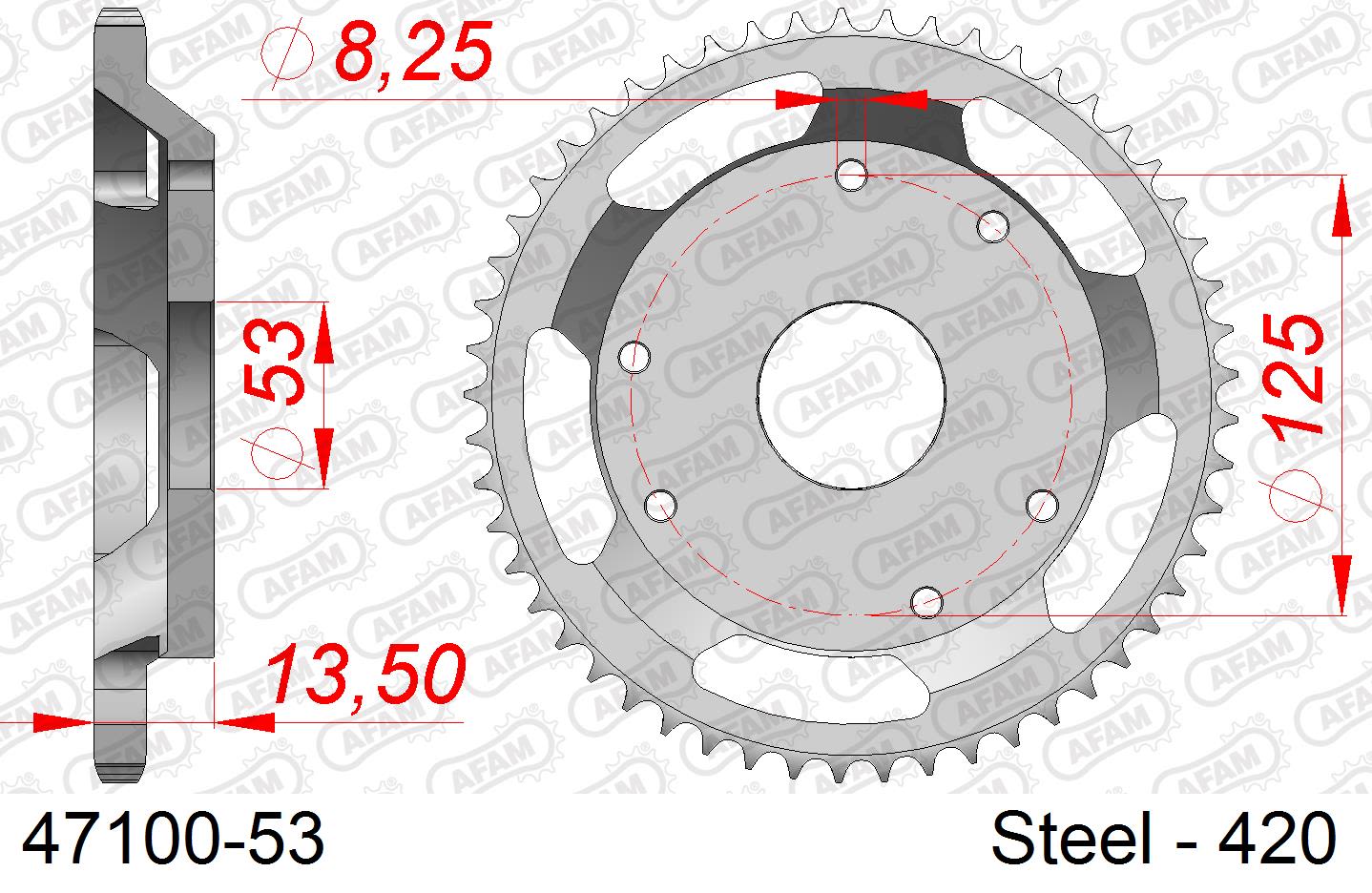 Corona AFAM 47100-53 in acciaio passo 420 DERBI 50 R SENDA RACER 2001  -2002  