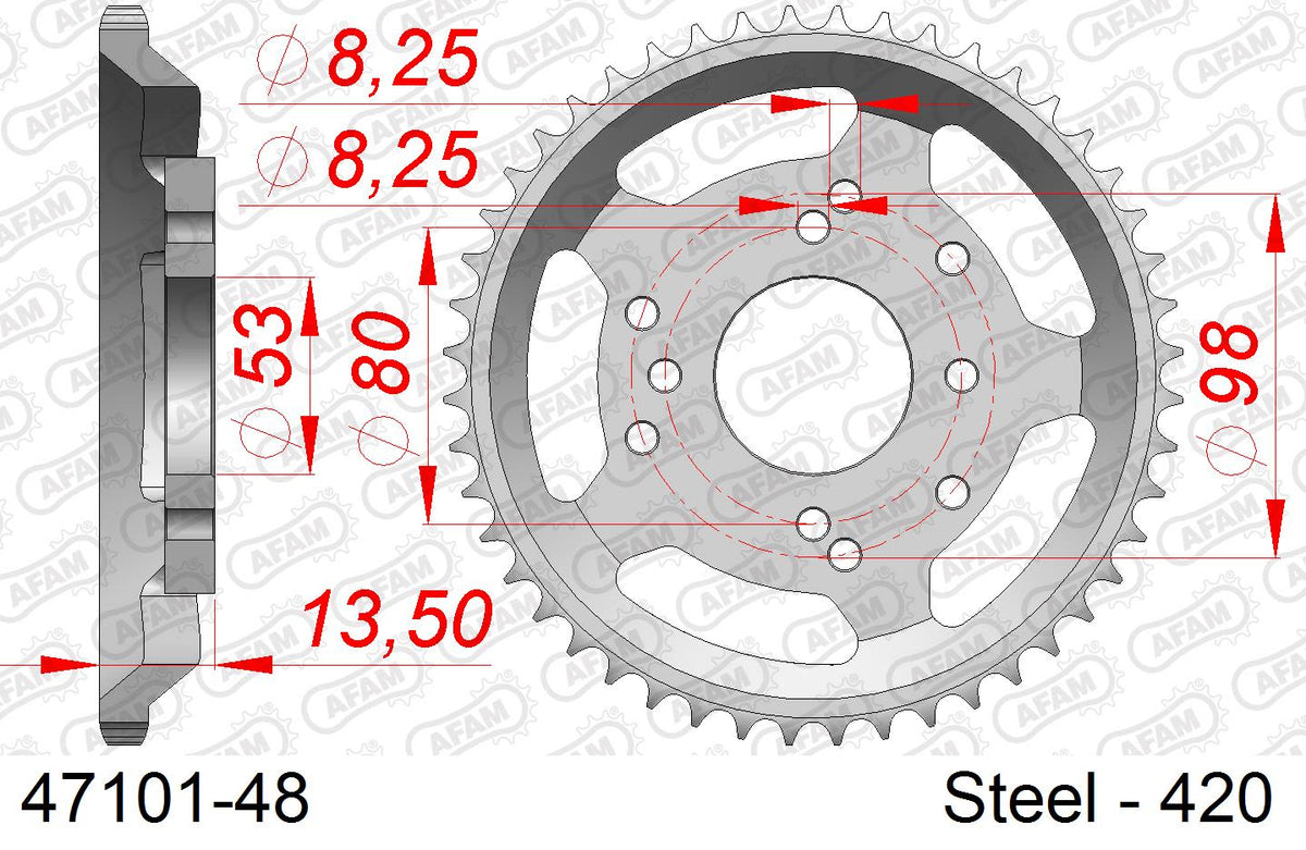 Corona AFAM 47101-48 in acciaio passo 420 DERBI 50 FENIX 1996  -1998  