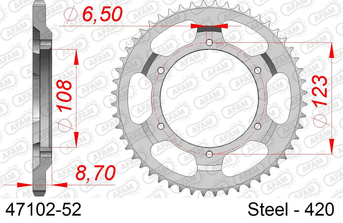 Corona AFAM 47102-52 in acciaio passo 420 CAGIVA 50 MITO 1998  -1999  