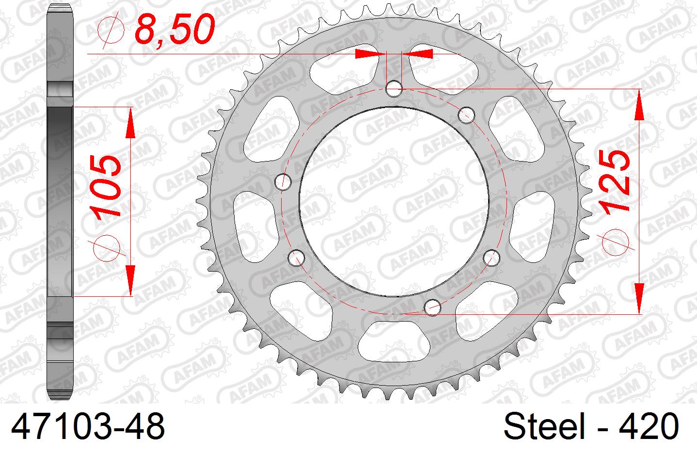 Corona AFAM 47103-48 in acciaio passo 420 MALAGUTI XSM 50 SUPER MOTARD 2003  -2006  