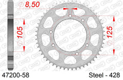 Corona AFAM 47200-58 in acciaio passo 428 HM-HONDA CRM F 125 RR 4T 2011  -2016  