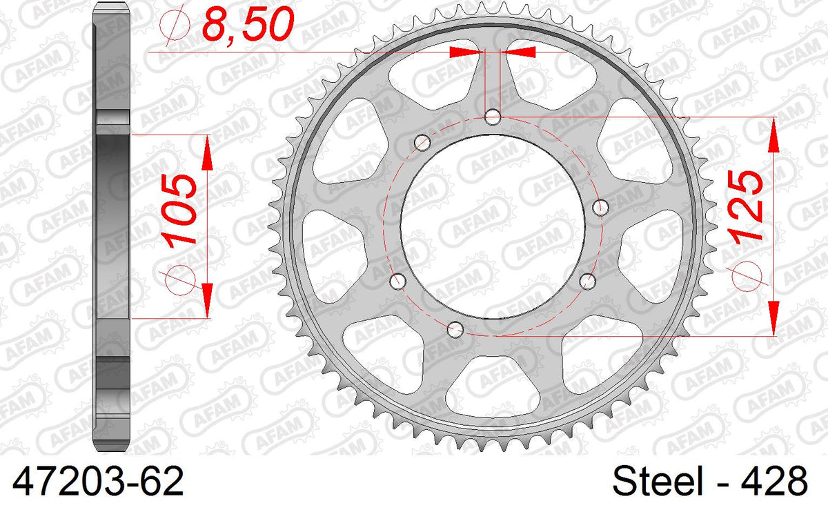 Corona AFAM 47203-62 in acciaio passo 428 APRILIA SX 125 2022