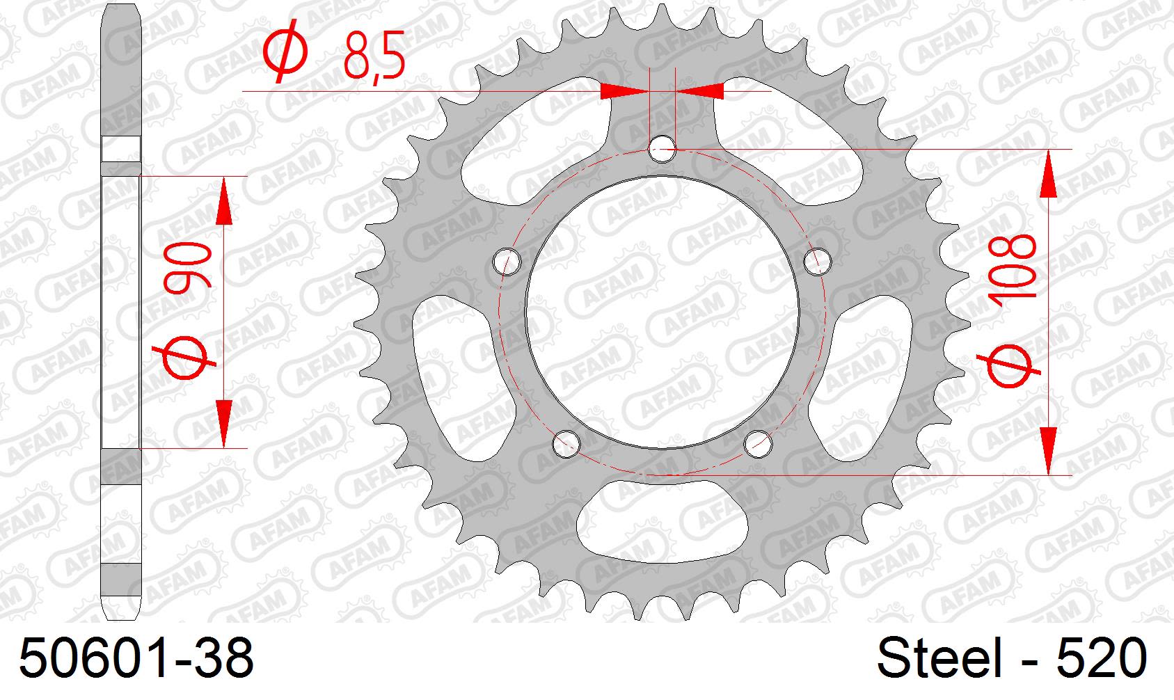 Corona AFAM 50601-38 in acciaio passo 520 DUCATI 750 PASO 1987  -1988  