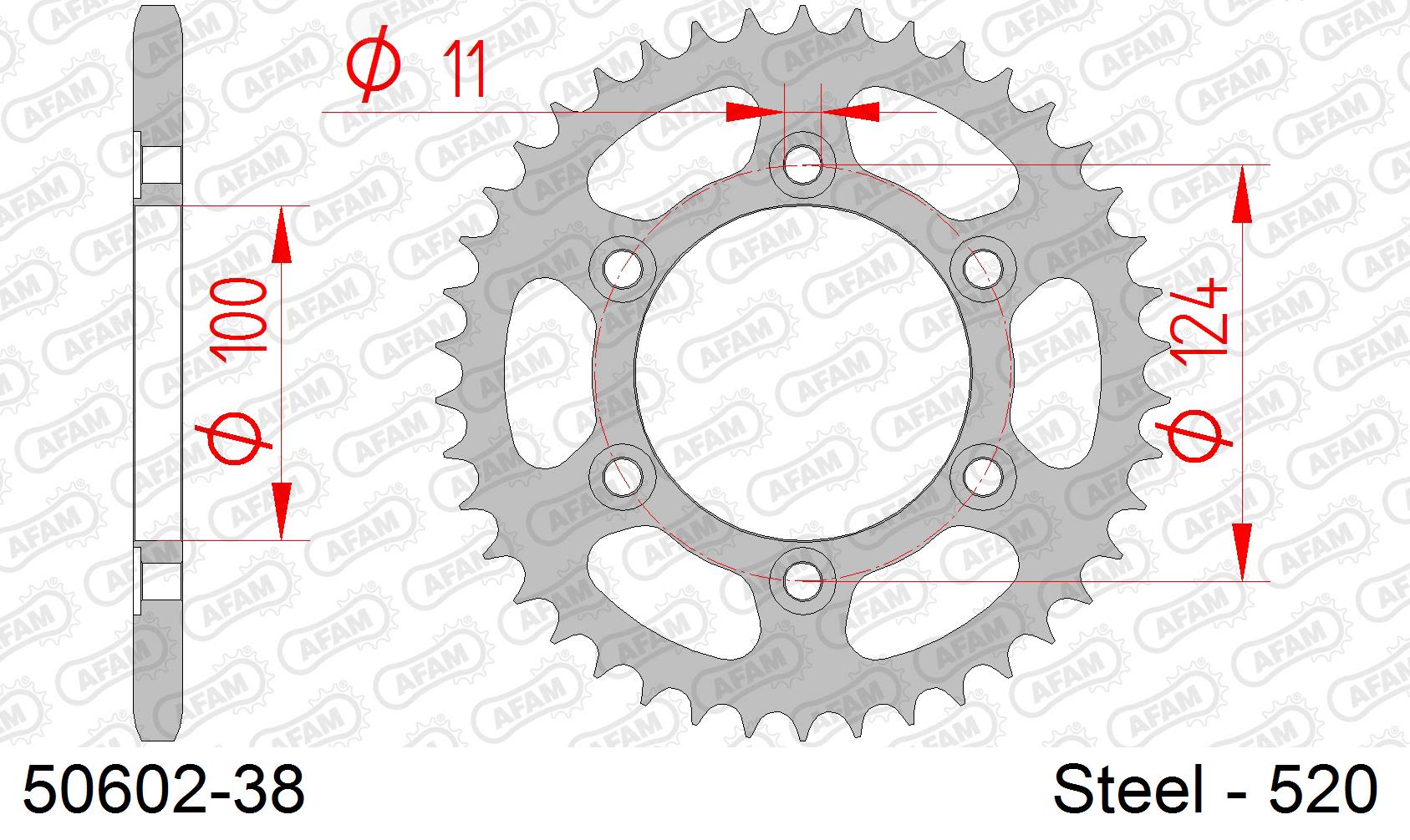 Corona AFAM 50602-38 in acciaio passo 520 DUCATI 600 MONSTER 1993  -1994  