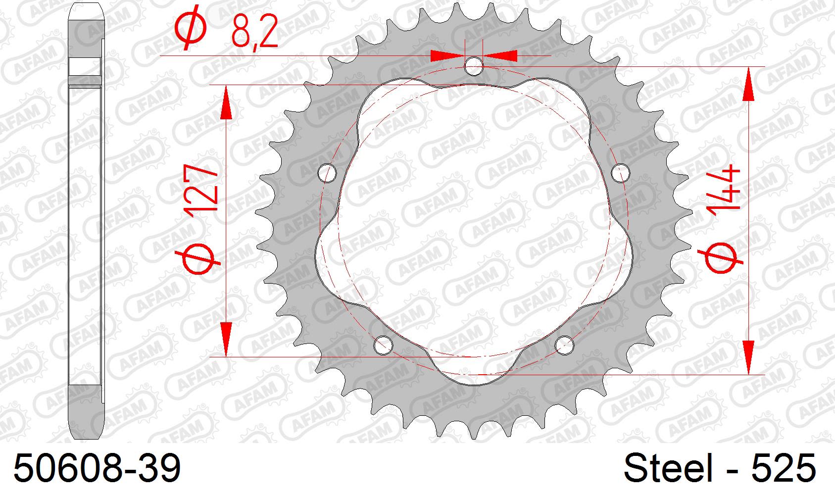 Corona AFAM 50608-39 in acciaio passo 525 DUCATI 848 2008  -2010  